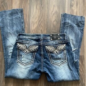 Miss Me Blue Boot Cut Jeans with Embellished Pockets